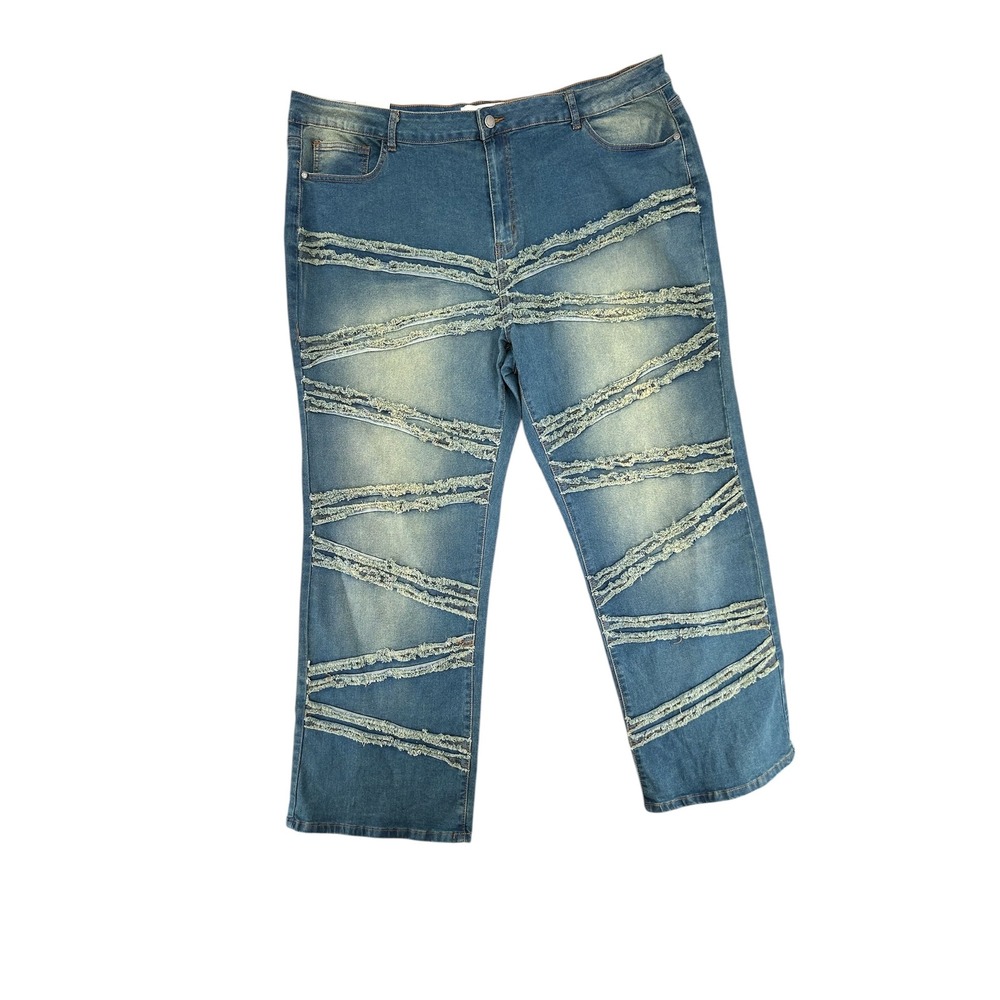 Blue Republic Distressed Frayed Striped Straight Leg Jeans Blue 5XL